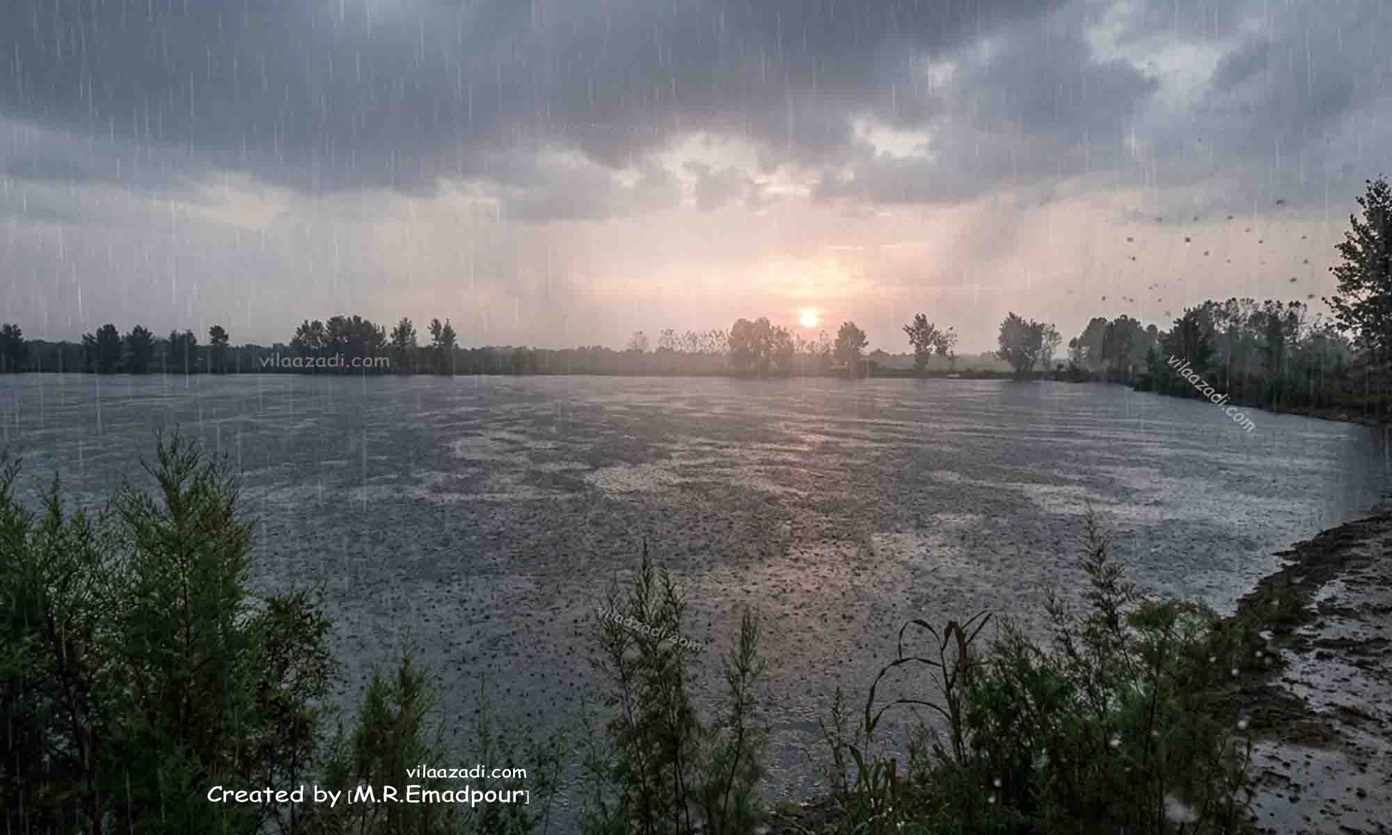 آب بندان طبیعی اهلم محمودآباد و باران بر سر جنگل های هیرکانی